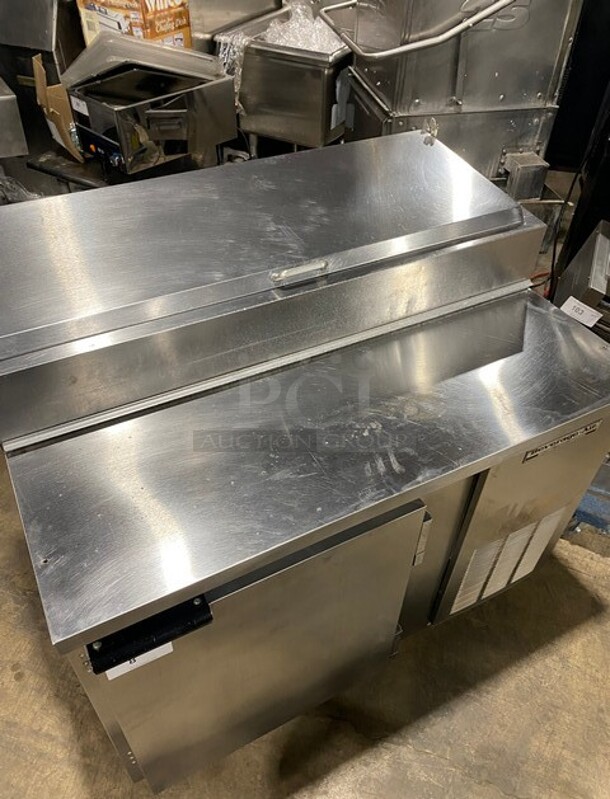 NICE! Beverage Air Commercial Refrigerated Pizza Prep Table! With Single Door Underneath Storage Space! All Stainless Steel! On Casters! Model: DP46! 115V 1PH - Image 11 of 11