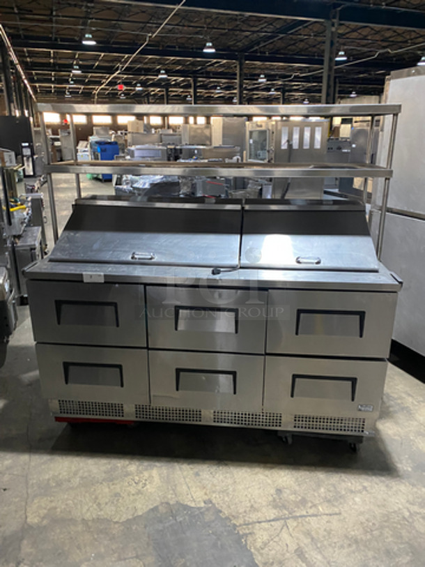FAB! True Commercial Refrigerated Sandwich Prep Table! With 6 Drawers Underneath! With Overhead Serving Shelves! All Stainless Steel! Model: TFP7230MD6 SN: 7801014 115V 60HZ 1 Phase