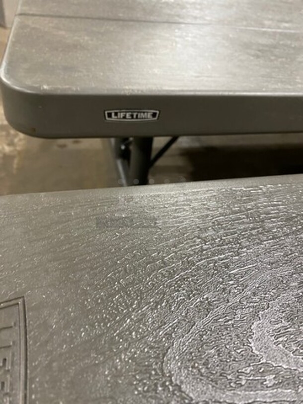 NICE! Lifetime Wooden Pattern Poly Picnic Table! With Dual Side Bench Seats! With Foldable Legs! - Image 6 of 9