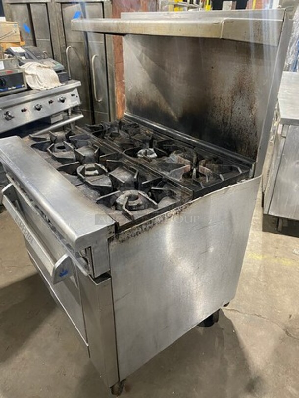 Imperial Commercial Natural Gas Powered 6 Burner Stove! With Raised Back Splash & Salamander Shelf! With Oven Underneath! All Stainless Steel! On Casters!
 - Image 2 of 10