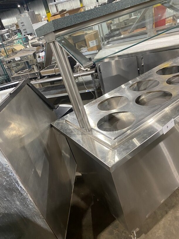 Commercial Heated Food/ Soup Serving Steam Table Station! With Round Pan Adapter! With Sneeze Guard! With Storage Space Underneath! All Stainless Steel! On Legs! WORKING WHEN REMOVED! - Image 2 of 8