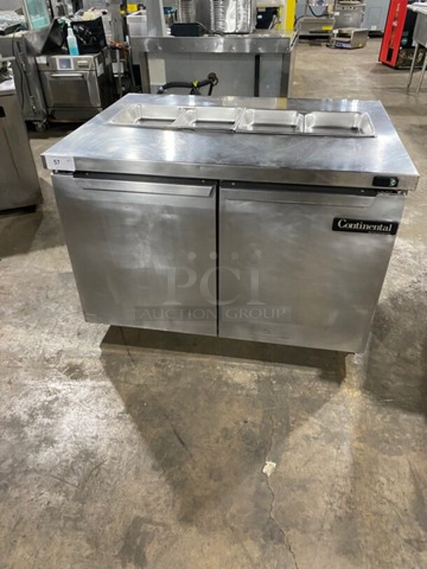 Continental Commercial Refrigerated Sandwich Prep Table! With 2 Door Underneath Storage Space! All Stainless Steel! On Casters!