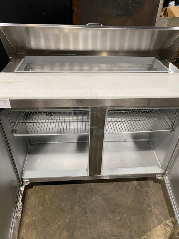 Continental Commercial Refrigerated Sandwich Prep Table! With 2 Door Storage Space Underneath! All Stainless Steel! On Casters! With Commercial Cutting Board! MODEL SW4812 SN: 14866581 115V 1PH - Image 5 of 9