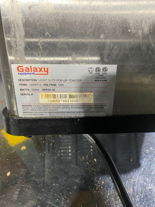 Galaxy Equipment Light Duty Pop-Up Toaster! MODEL 184MDT4 120V  - Image 7 of 7