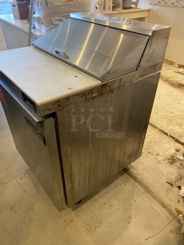 Continental Commercial Refrigerated Sandwich Prep Table! With Commercial Cutting Board! With Single Door Storage Space Underneath! All Stainless Steel! On Casters! WORKING WHEN REMOVED! Model: SW278 SN: 15858192 115V 60HZ 1 Phase - Image 3 of 9
