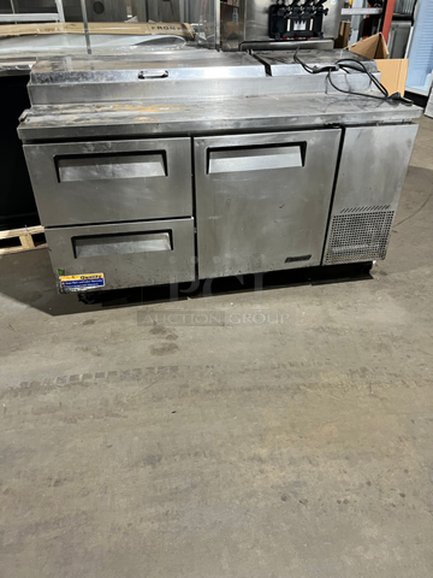 Turbo Air Commercial Refrigerated Pizza Prep Table! With 2 Drawer And Single Door Storage Space Underneath! All Stainless Steel! On Casters! Model: TPR67SDD2 115V 60HZ 1 Phase