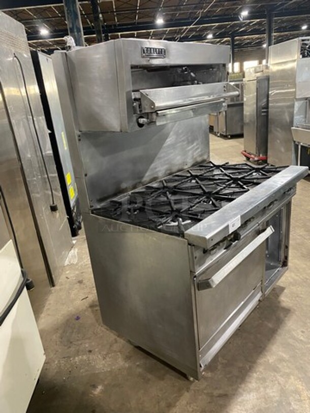Garland Commercial Gas Powered 8 Burner Stove! With Raised Back Splash And Salamander! With Oven Underneath! All Stainless Steel! On Casters! - Image 2 of 11