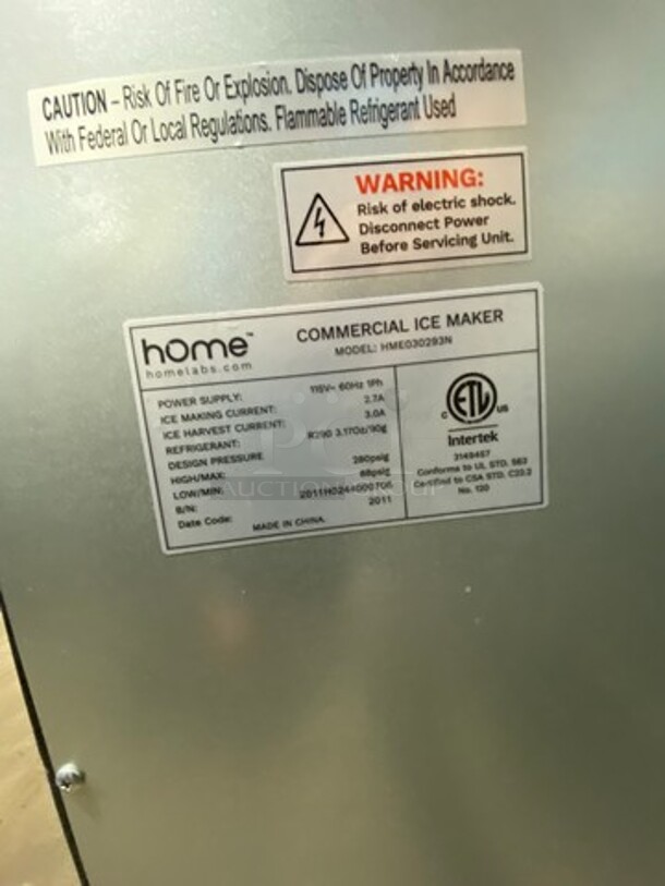 Home Commercial Undercounter Ice Maker Machine! All Stainless Steel! Model: HME030293N SN: 2011H0244000706 115V 60HZ 1 Phase - Image 4 of 6