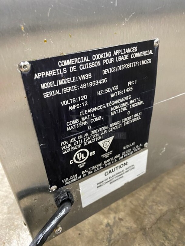 Vulcan Stainless Steel 3 Drawer Warmer! MODEL VW3S SN: 481953436 120V 1PH - Image 5 of 9