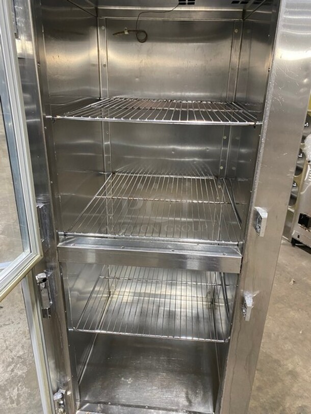 Traulsen Stainless Steel Commercial 2 Half Size Reach In Cooler Merchandiser w/ Metal Racks on Commercial Casters! - Image 5 of 8