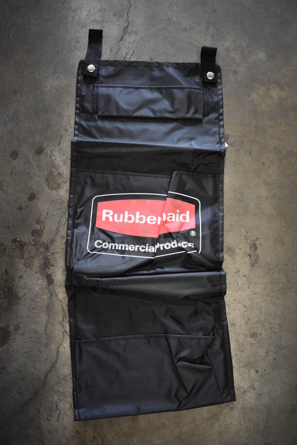 ALL ONE MONEY! Lot of 12 BRAND NEW IN BOX! Rubbermaid FG617800BLA Black Literature Holder Cart Bags. 10.5x29 - Image 1 of 5