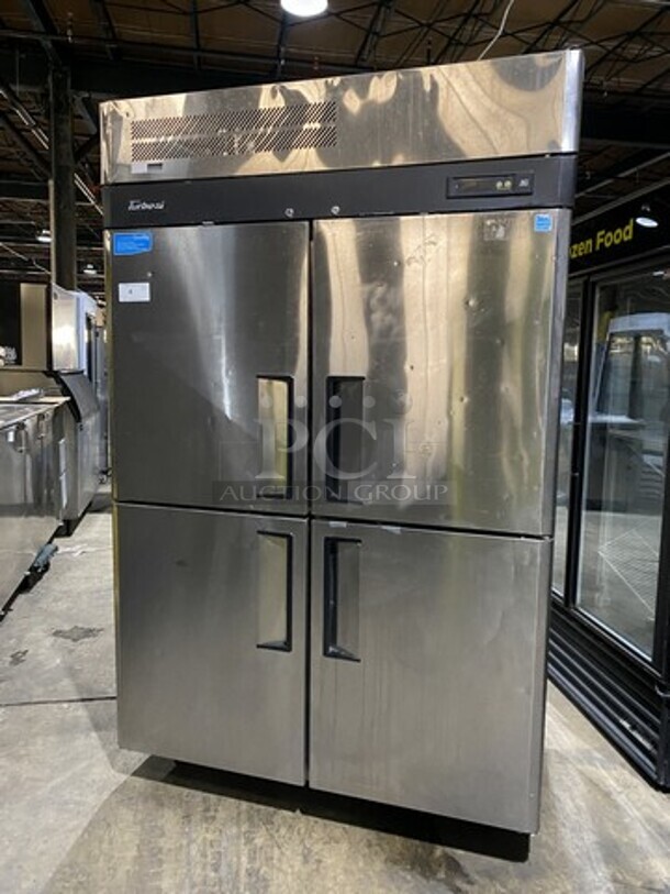 Turbo Air 4 Split Door All Stainless Steel Reach In Freezer! With 2 Pan Racks! Model M3F47-4 Serial M3F4HC3004! 115V 1 Phase! On Commercial Casters!