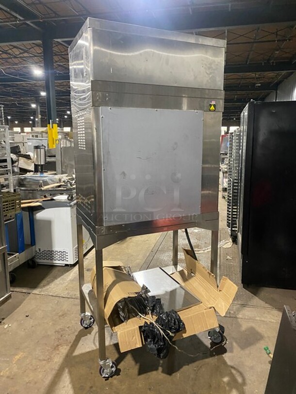 Amazing! RARE FIND! Alto-Shaam Commercial Chicken Rotisserie Oven! With 7 Spits! With Curved Glass! With Built In VENTLESS HOOD! Model AR-7EVH Serial 1953129000! 208V 3 Phase! On Stand With Casters! WORKING WHEN REMOVED! - Image 3 of 10