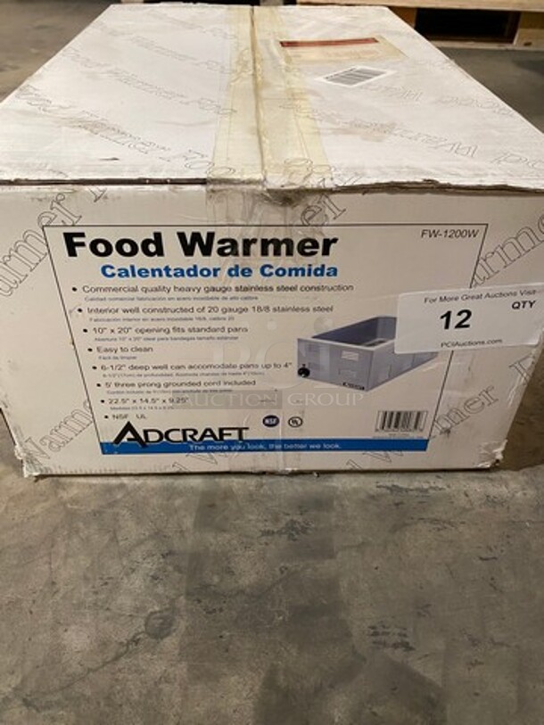 NEW! IN THE BOX! LATE MODEL! 2019 Adcraft Commercial Countertop Single Well Food Warmer! All Stainless Steel! Model: FW1200W 120V