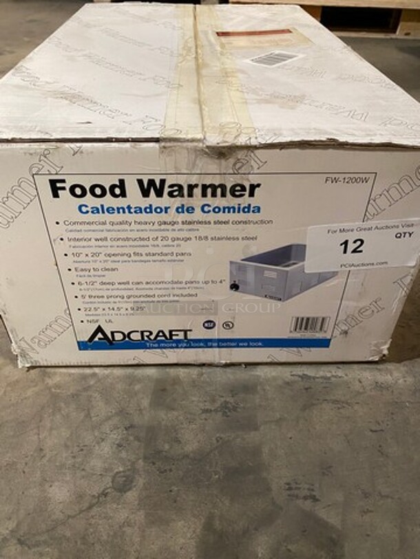 NEW! IN THE BOX! LATE MODEL! 2019 Adcraft Commercial Countertop Single Well Food Warmer! All Stainless Steel! Model: FW1200W 120V - Image 1 of 12