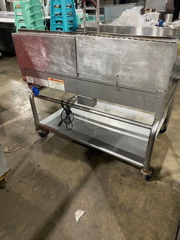 Woodstone Commercial Natural Gas Powered Flat Griddle! With Split Top! With Back & Side Splashes! On Equipment Stand! With Storage Space Underneath! All Stainless Steel! On Casters! - Image 4 of 12