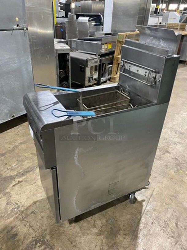 Frymaster Commercial Natural Gas Powered Deep Fat Fryer! With 2 Frying Baskets! With Backsplash! All Stainless Steel! On Casters! - Image 2 of 8