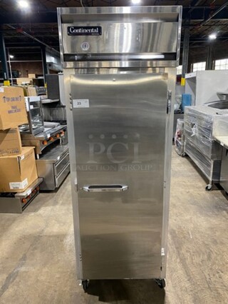 Continental Commercial Single Door Reach In Freezer! All Stainless Steel! On Casters! Model: 1FE SN: 14878381 115V 60HZ 1 Phase
