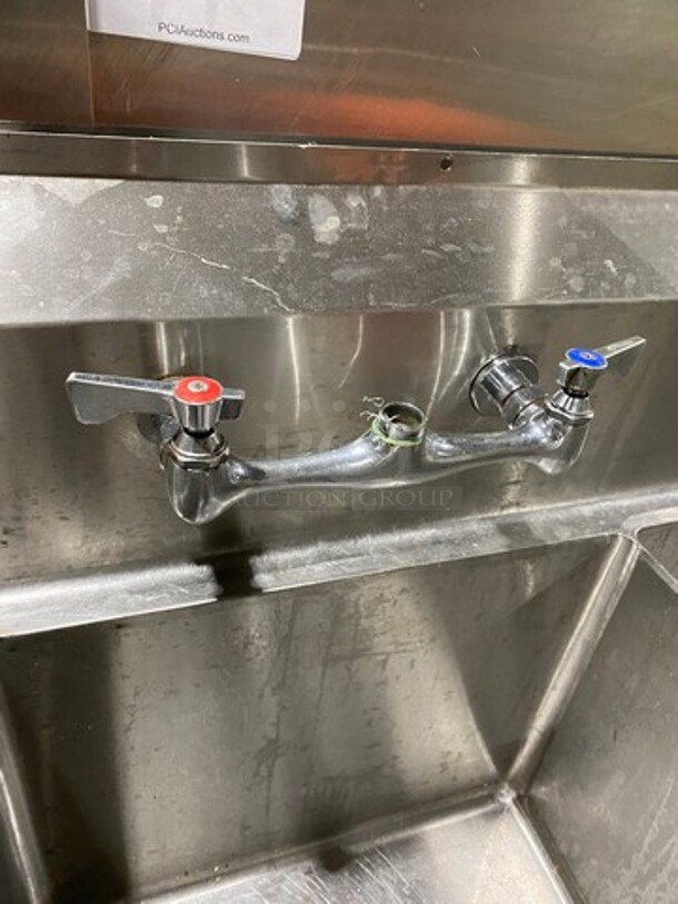 L & J Commercial 3 Compartment Dish Washing Sink! With Back Splash! All Stainless Steel! On Legs! - Image 6 of 9