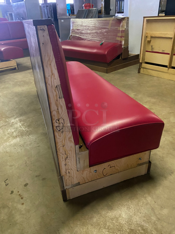 NEW! Single Sided Red Cushioned Booth Seat! With Wooden Outline! Perfect For Up Against The Wall! Can Be Connected To Any Of The Booths Listed! - Image 4 of 7