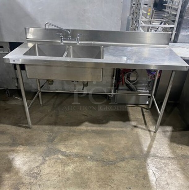 All Stainless Steel Work Top Table With Left Side Hand Wash/Prep Sink!