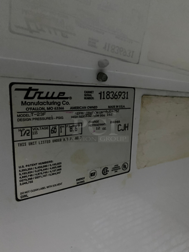True Single Door Reach-In Freezer! With Poly Coated Racks! Solid Stainless Steel! On Casters! Model: T23F SN: 11836931 115V 60HZ 1 Phase - Image 7 of 9