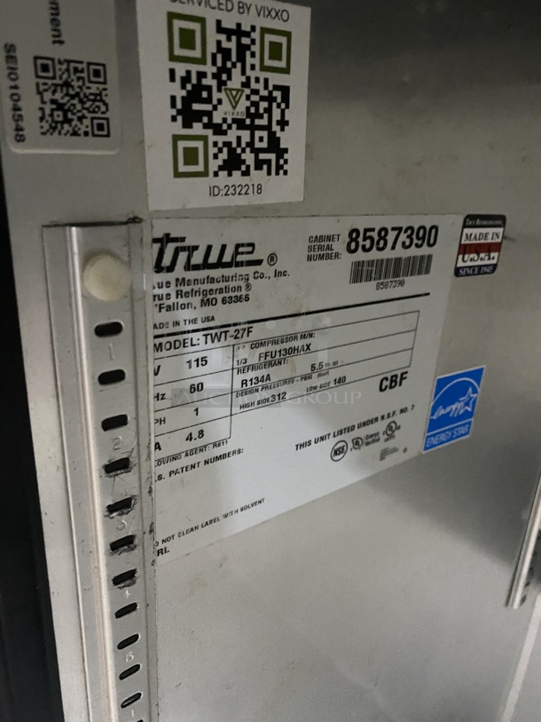 True Commercial Single Door Lowboy/Worktop Freezer! All Stainless Steel! On Casters! MODE: TWT-27F SN:8587390! 115V 1PH! - Image 6 of 8