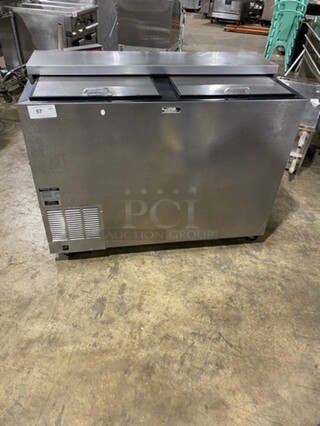 NICE! Perlick Commercial 2 Top Sliding Door Cooler! All Stainless Steel! On Casters! Model: FR48 SN: 1803022881B 115V 60HZ 1 Phase