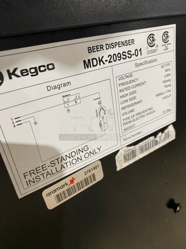 Kegco Commercial Refrigerated Dual Tap Kegerator! With Tower! With Single Door Storage Space Underneath! Model: MDK209SS01 115V 60HZ 1 Phase - Image 8 of 9