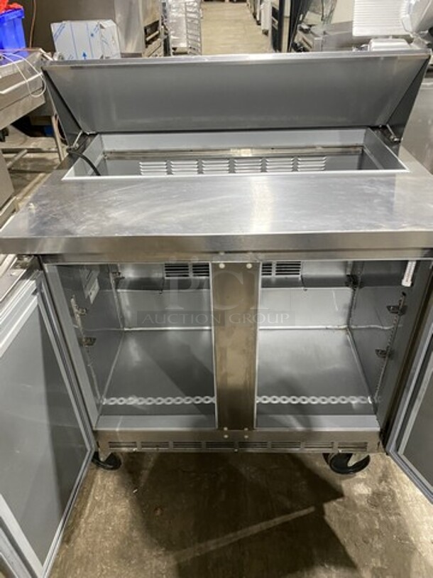 Beverage Air 36 Inch Sandwich Prep Table! Model SPE3610 Serial 10211900! 115V 1 Phase! On Casters!  - Image 5 of 9