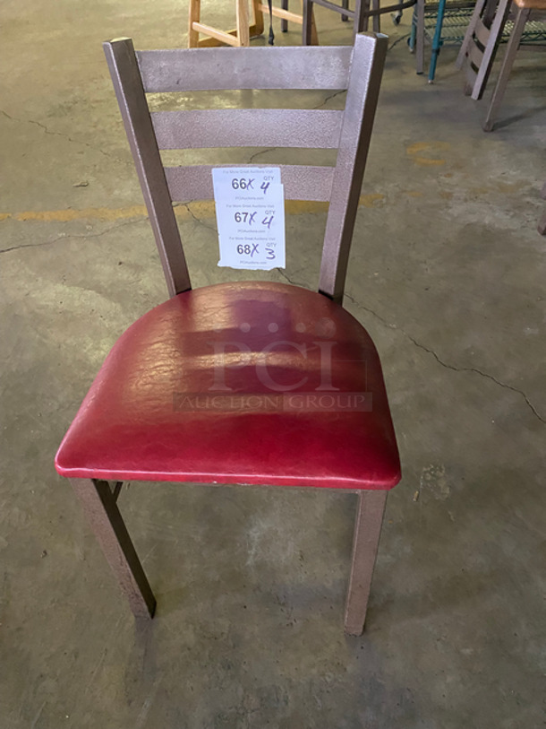 Red Cushioned Chairs! With Brown Metal Body! 4x Your Bid!