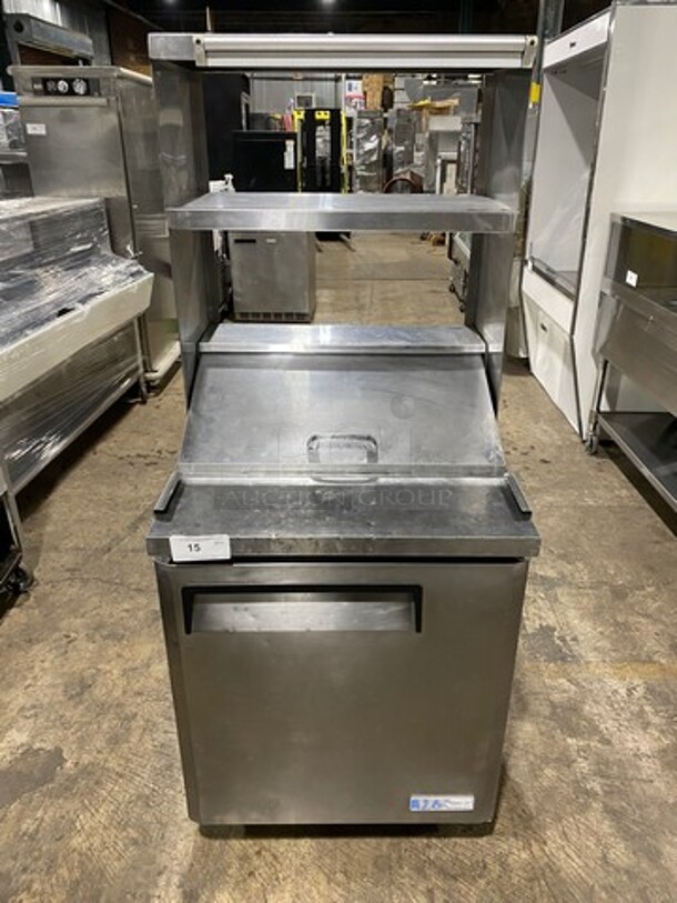 Turbo Air Refrigerated Salad Bar Island! With Double Over Head Shelf Storage! Single Door Storage Space Underneath! All Stainless Steel! On Casters! Model: MST28 115V - Image 1 of 10