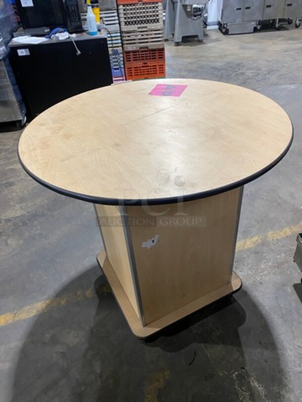Wooden Work Top Table! With Podium Style Base! On Casters! - Image 3 of 5