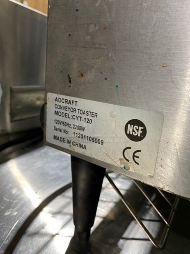 Adcraft Countertop Commercial Conveyor Toaster! All Stainless Steel! On Legs! Model: CYT120 SN: 11201105009 120V - Image 5 of 6