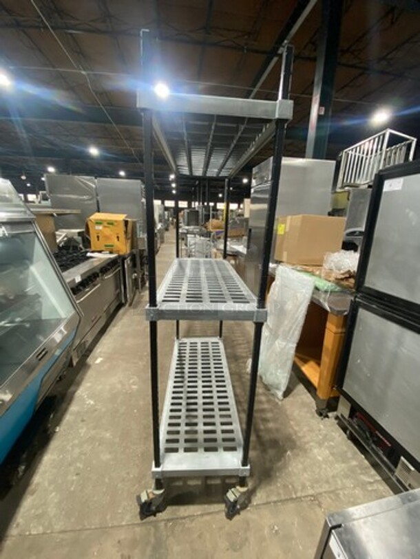 Poly Coated 3 Tier Shelf! On Casters! BUYER MUST DISMANTLE! PCI CANNOT DISMANTLE FOR SHIPPING! PLEASE CONSIDER FREIGHT CHARGES! - Image 4 of 5