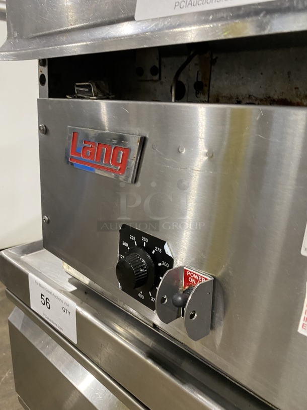 AWESOME! Lang Commercial Countertop Natural Gas Powered 60 INCH Mirror Shine Flat Top Griddle! With Thermostatic Controls! Built In Hood! With Back And Side Splashes! All Stainless Steel! On Legs! MODEL 2460SCHENSH - Image 6 of 9