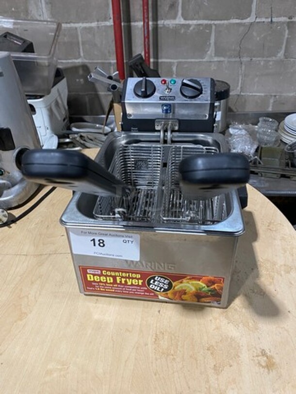 NICE! Waring Commercial Countertop Electric Powered Deep Fat Fryer! With Metal Frying Baskets! All Stainless Steel! Model: WDF75RC 120V