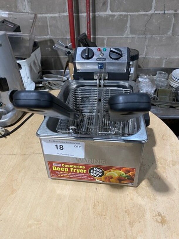 NICE! Waring Commercial Countertop Electric Powered Deep Fat Fryer! With Metal Frying Baskets! All Stainless Steel! Model: WDF75RC 120V - Image 1 of 9