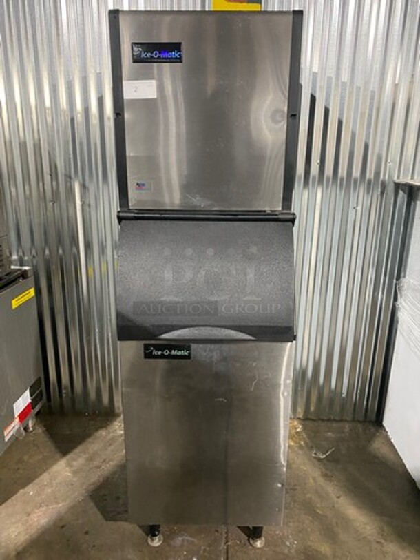 ICE O MATIC Commercial Ice Making Machine! On Commercial Ice Bin! All Stainless Steel!ON On Legs! MODEL ICE0320HA4 SERIAL:09051280012070 1PH 115V - Item #1099055