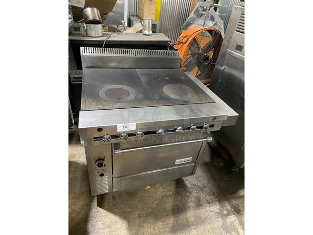 US Range Natural Gas Powered French Top Range! With Full Size Oven Underneath! All Stainless Steel! On Casters!  - Image 11 of 12