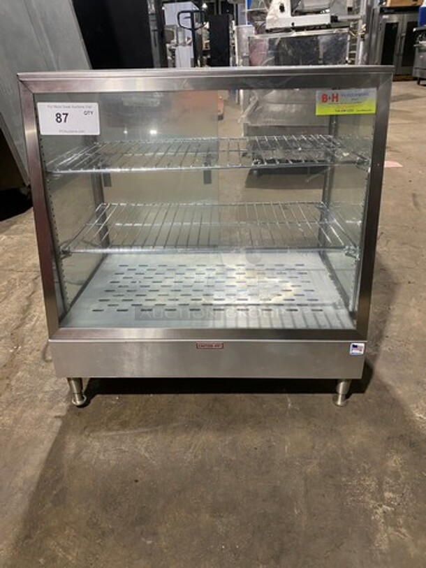 WOW! Like New! Late Model! Carib Commercial Countertop Electric Powered Heated Food Display Case/Patty Warmer! Glass All Around! With Rear Access! Stainless Steel Body! On Legs! Working When Removed!