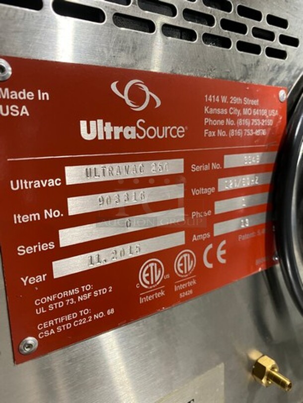 AMAZING! NEW! OUT OF THE BOX! LATE MODEL! Ultra Source Commercial Countertop Vacuum Sealer! Stainless Steel Body! Model: ULTRAVAC250 SN: 3348 120V 60HZ 1 Phase - Image 5 of 10