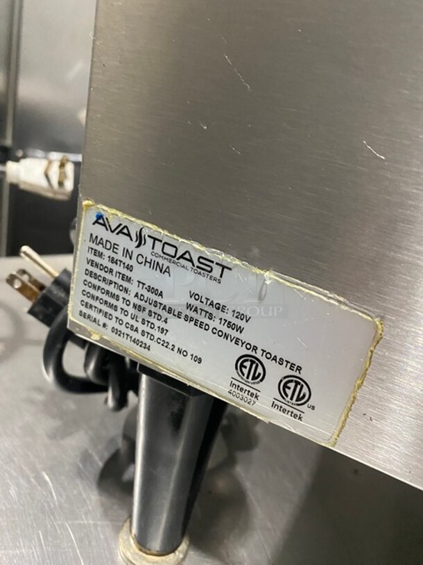 Ava Toast Commercial Countertop Conveyor Toaster! All Stainless Steel! On Legs! Model: TT300A SN: 0321T140234! 120V! - Image 4 of 8
