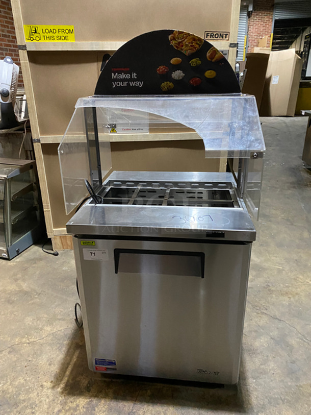 Turbo Air Commercial Refrigerated Salad Bar Island! With Sneeze Guard! Single Door Underneath Storage Space! With Poly Coated Racks! All Stainless Steel! Model: MST28N711S