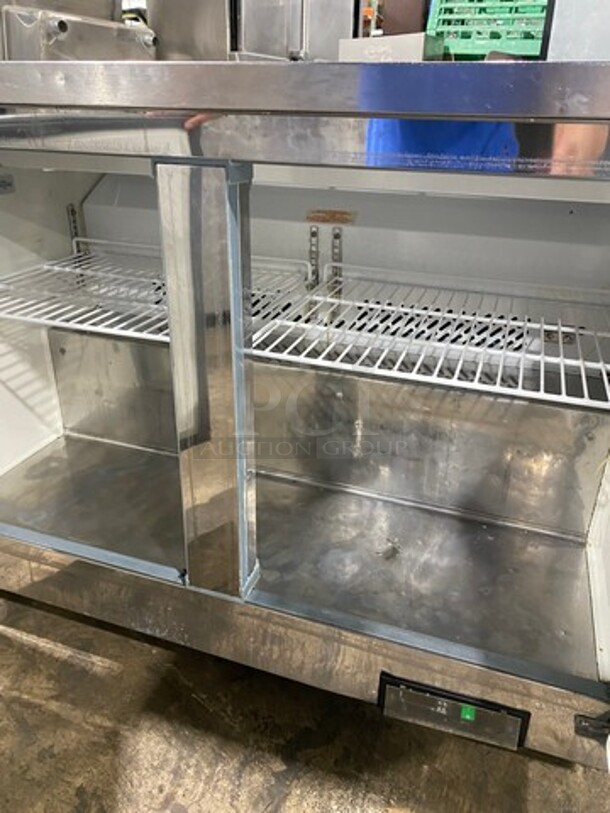 Maxx Cold Commercial Refrigerated Sandwich Prep Table! With 2 Door Storage Space Underneath! Poly Coated Racks! All Stainless Steel! On Casters! Model: MXCR48S SN: 6082164 115V 60HZ 1 Phase - Image 6 of 9
