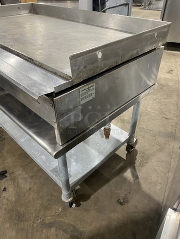 Nice! American Range Natural Gas Powered 48 Inch Flat Griddle! On Stainless Steel Equipment Stand! On Casters!  - Image 2 of 9