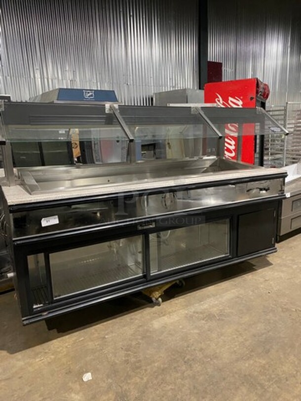 R & D Industries Commercial Refrigerated Food Serving Station Counter/ Cold Pan! With Sneeze Guard! With Cold Storage Underneath! Stainless Steel Body!