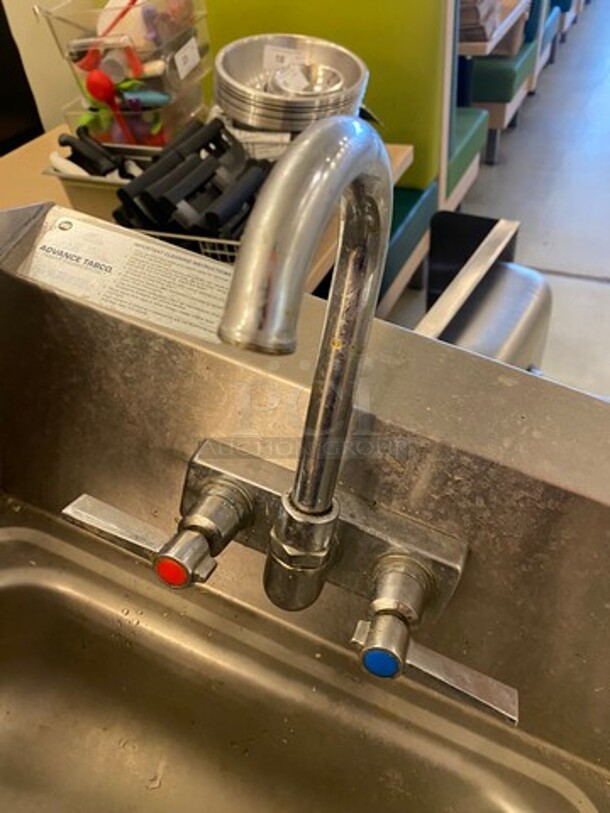 Advance Tabco Commercial Stainless Steel Hand Sink! With Raised Back And Side Splashes! With Faucet And Handles! - Image 5 of 7