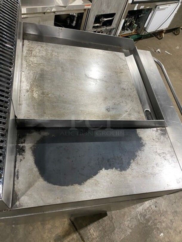 Garland Commercial Natural Gas Powered Flat Griddle With Left Side Hot Plate! Griddle Has Side Splashes! With Back Splash! With Convection Oven Underneath! All Stainless Steel! On Legs! - Image 5 of 11