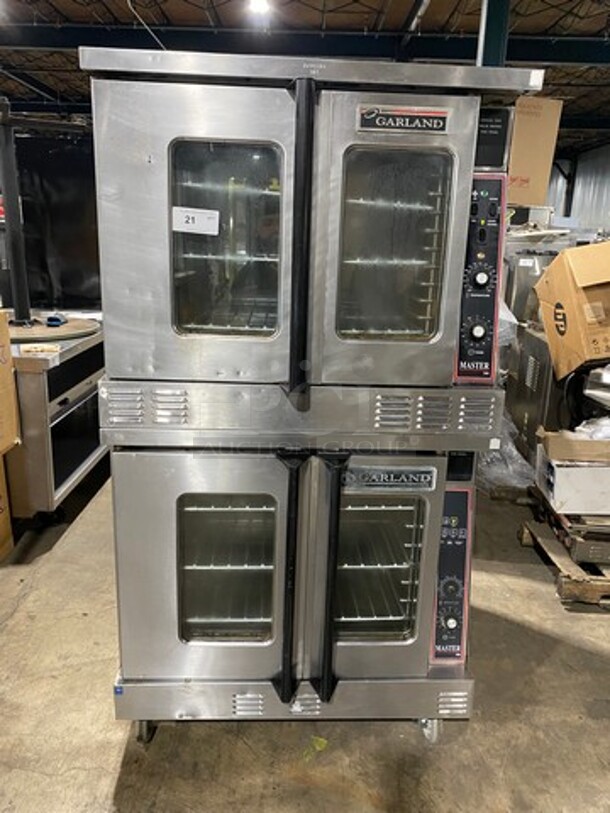 Garland Commercial Gas Powered Double Deck Convection Oven! With View Through Doors! Metal Oven Racks! All Stainless Steel! On Casters! 2x Your Bid Makes One Unit!